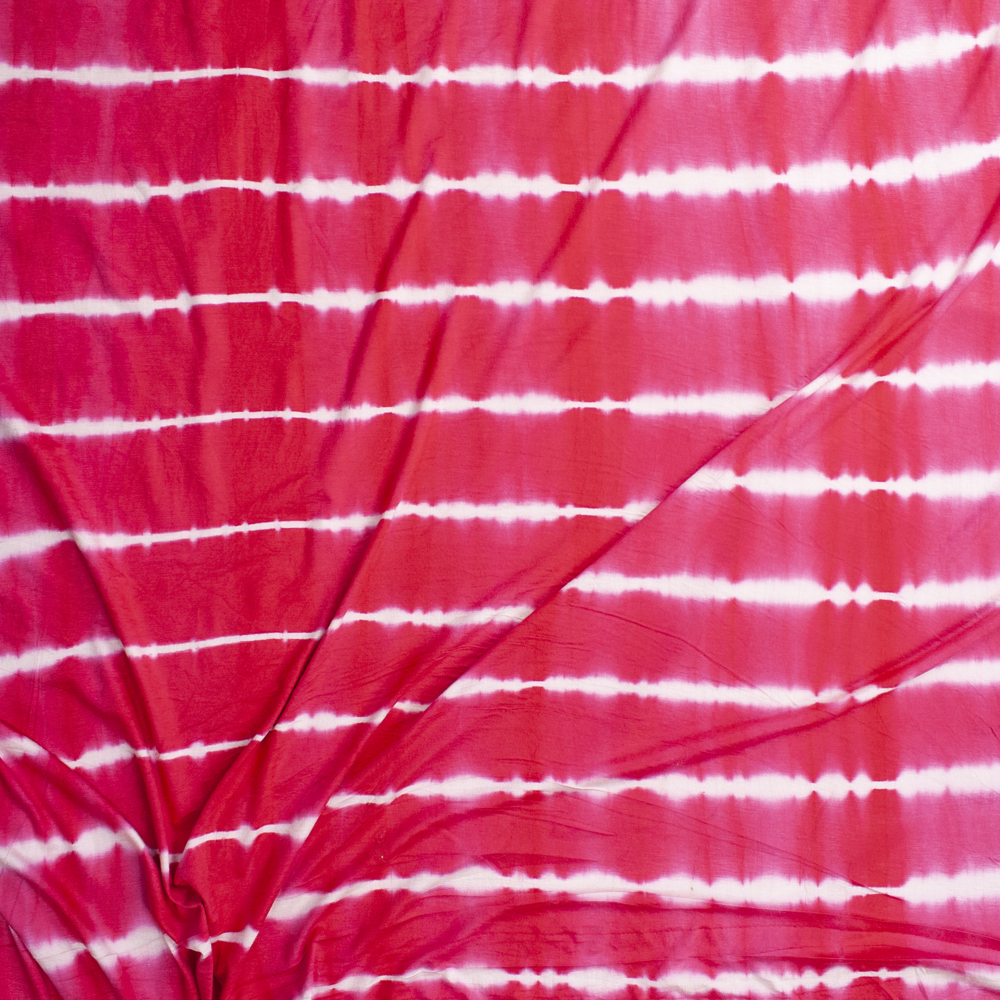 Red and White Banded Tie Dye Stretch Rayon Jersey Fabric By The Yard - Wide shot