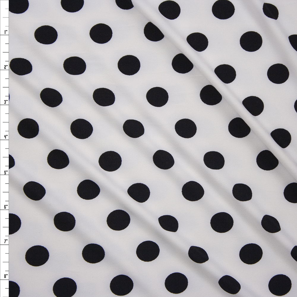 Large Black Polka Dots on Offwhite Double Brushed Poly Fabric By The Yard