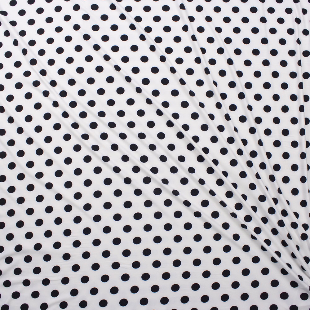 Large Black Polka Dots on Offwhite Double Brushed Poly Fabric By The Yard - Wide shot