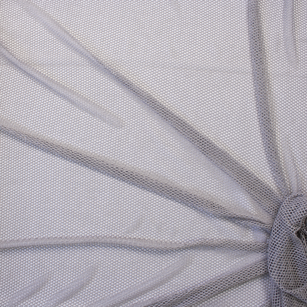 Metallic Silver on Grey Fishnet Fabric By The Yard - Wide shot