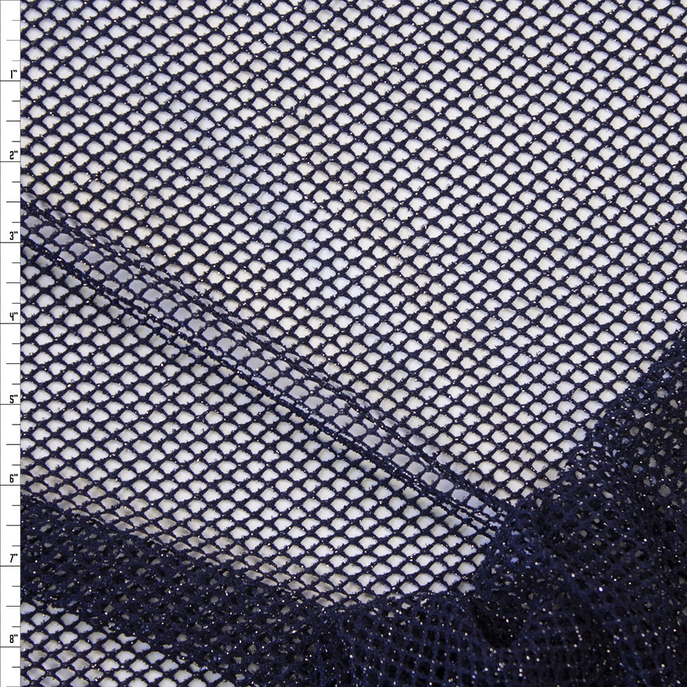 Metallic Silver on Navy Fishnet Fabric By The Yard