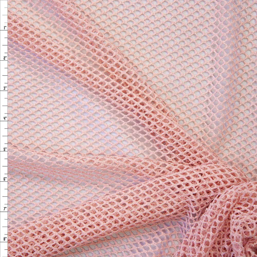 Metallic Silver on Blush Fishnet Fabric By The Yard