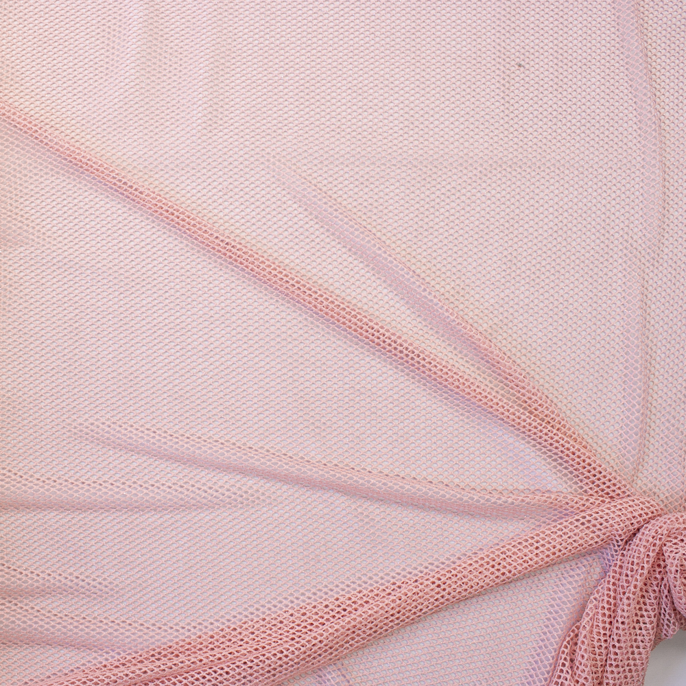 Metallic Silver on Blush Fishnet Fabric By The Yard - Wide shot
