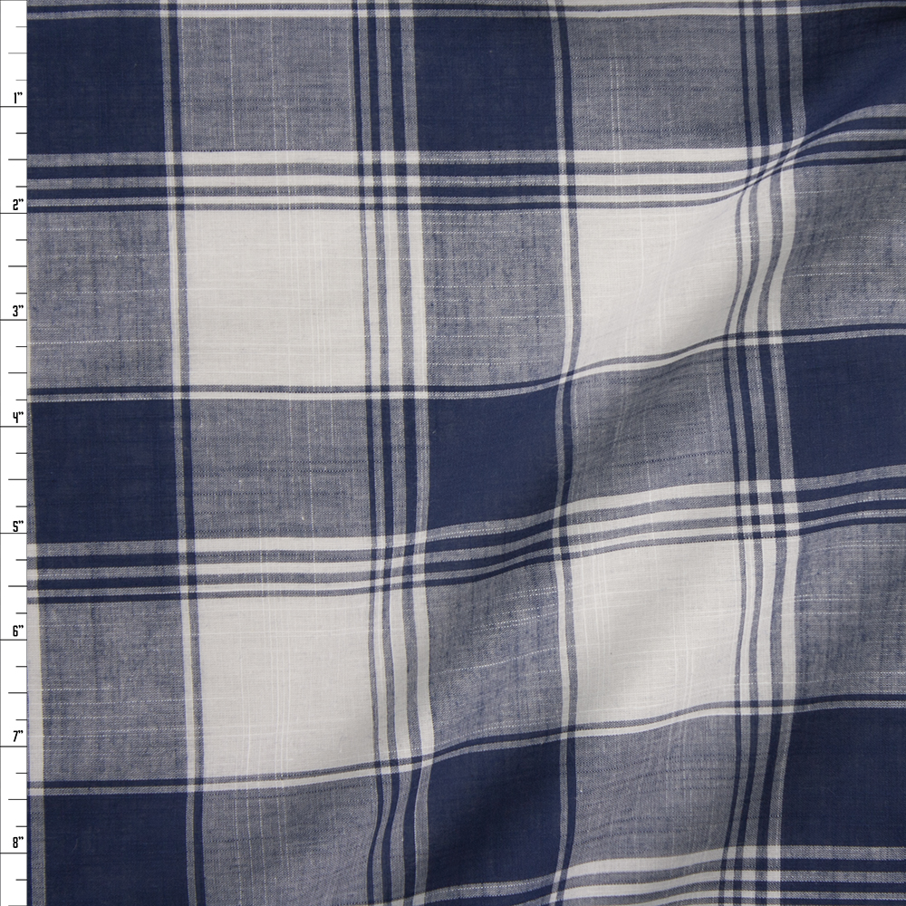 Navy and White Lightweight Cotton Shirting Fabric By The Yard