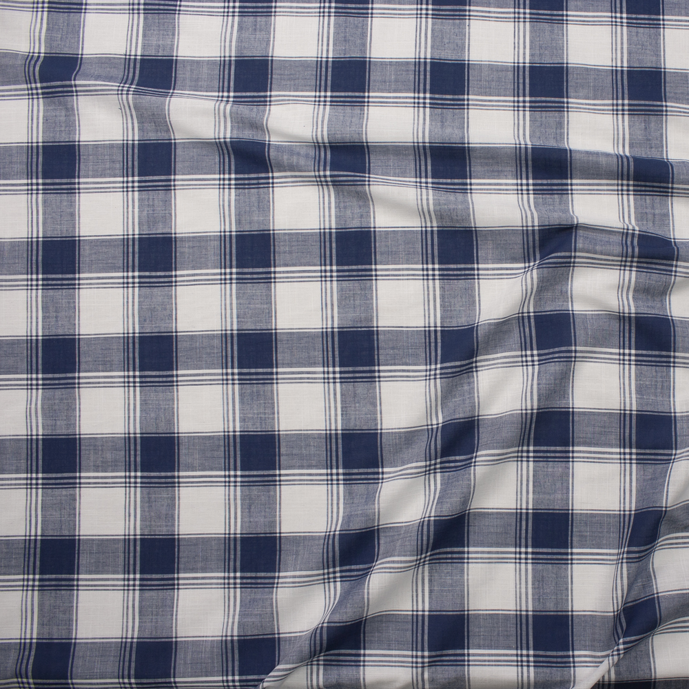 Navy and White Lightweight Cotton Shirting Fabric By The Yard - Wide shot