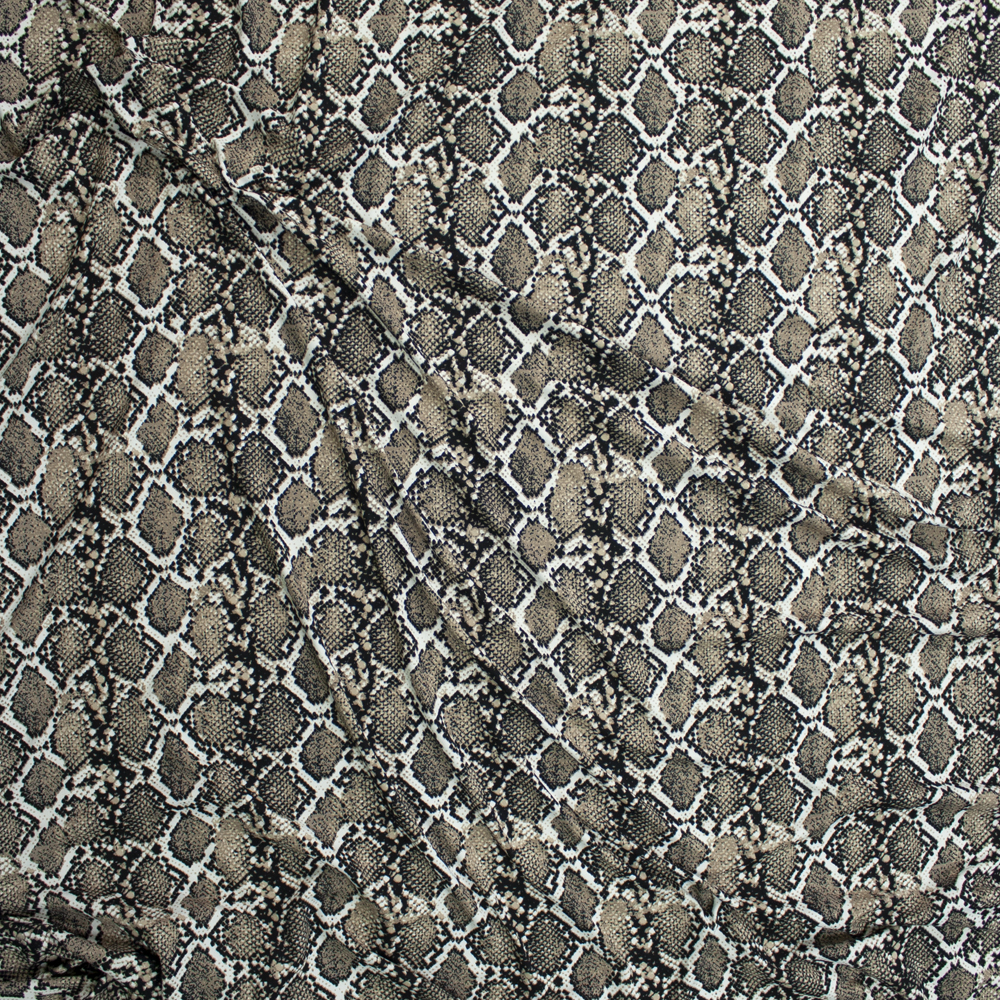 Tan, Black, and Ivory Snakeskin Double Brushed Poly  Fabric By The Yard - Wide shot