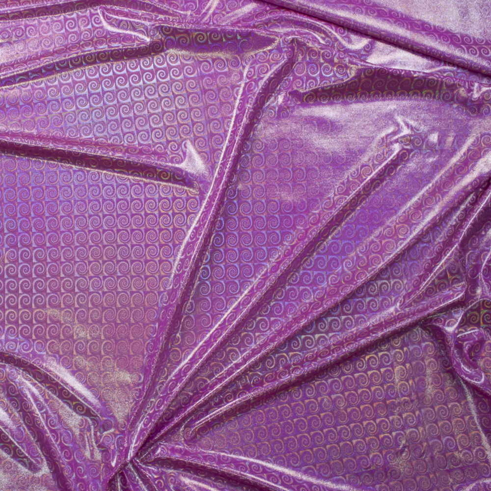 Iridescent Silver Swirls on Neon Pink Nylon/Spandex Fabric By The Yard - Wide shot