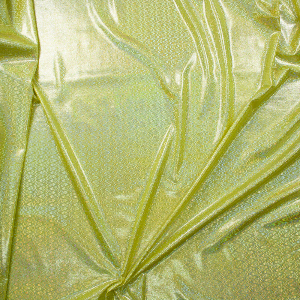 Iridescent Silver Waves on Bright Yellow Nylon/Spandex Fabric By The Yard - Wide shot