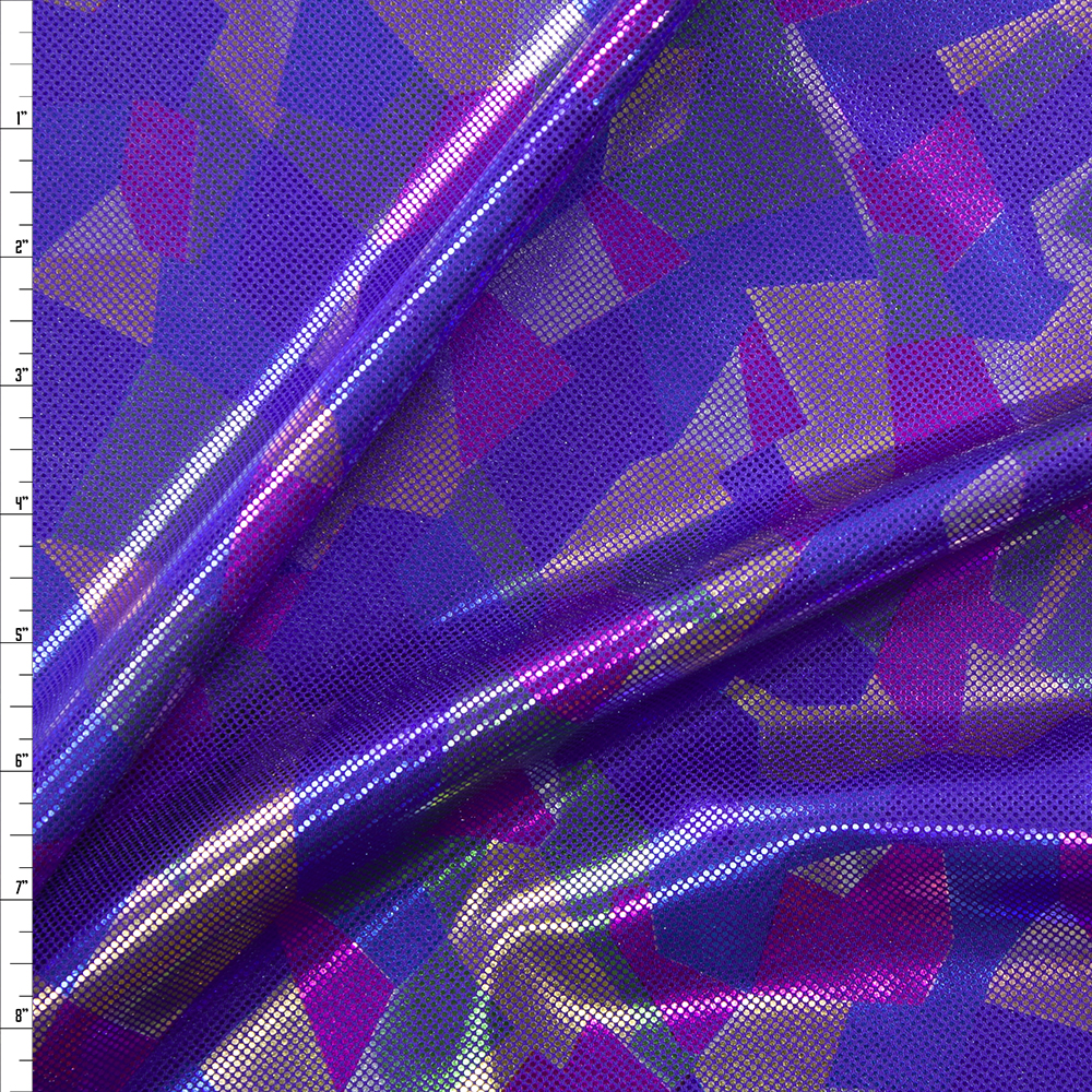 Multi Color Abstract Metallic on Purple Nylon/Spandex Fabric By The Yard