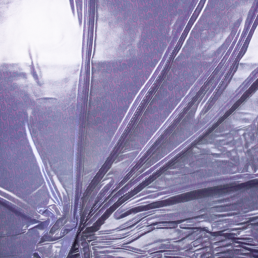 Metallic Silver on Pink and Blue Swirl Nylon/Spandex Fabric By The Yard - Wide shot