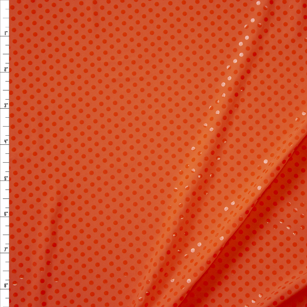 Clear Sequins on Neon Orange Stretch Knit Fabric By The Yard