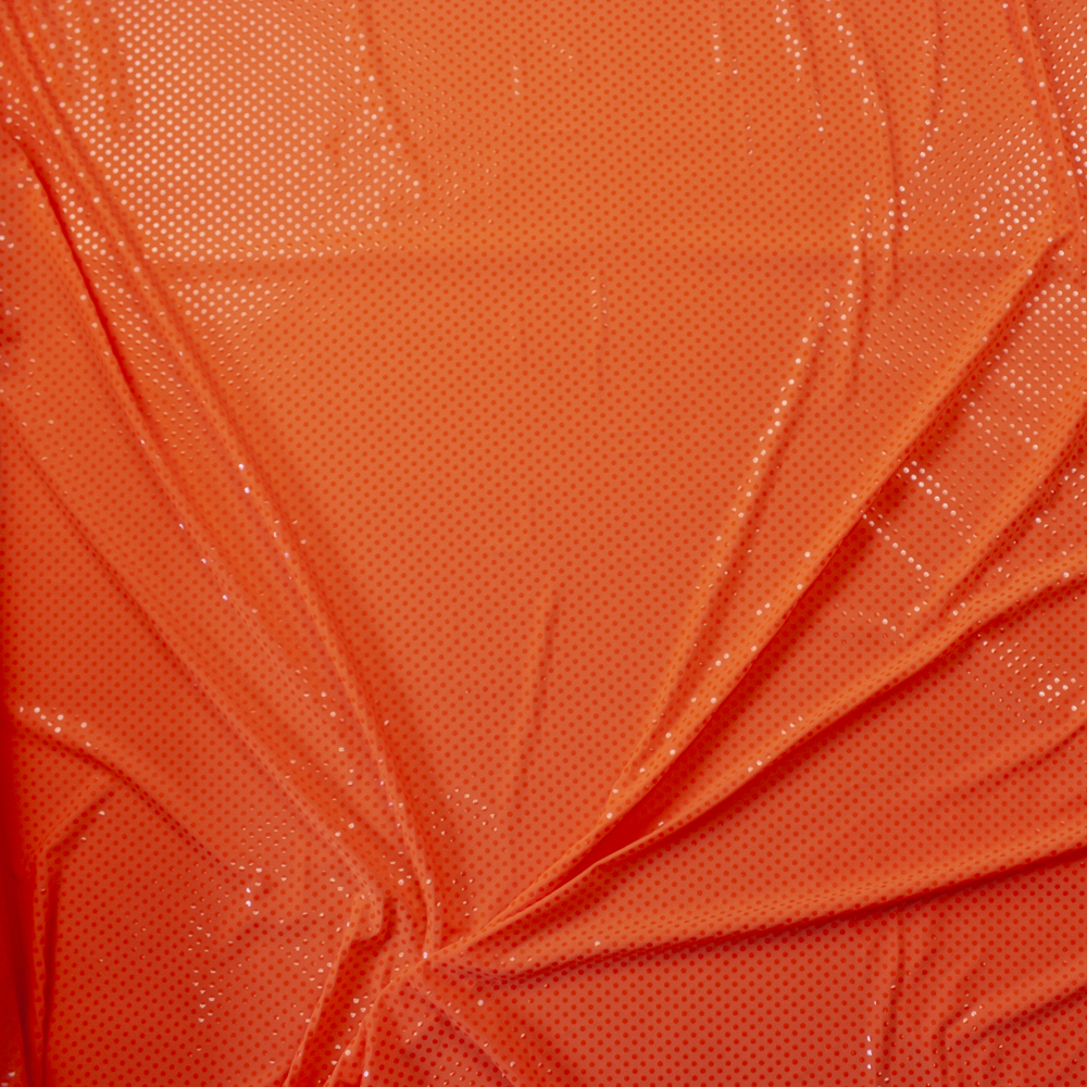 Clear Sequins on Neon Orange Stretch Knit Fabric By The Yard - Wide shot