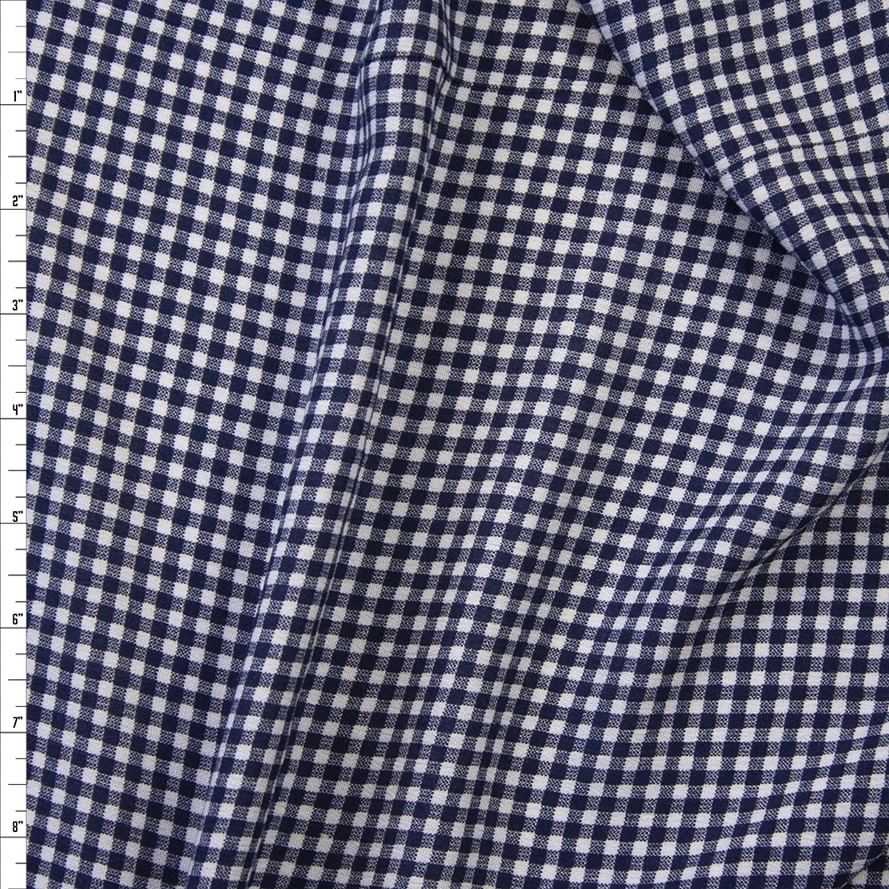 Navy and White Gingham Rayon Gauze Fabric By The Yard