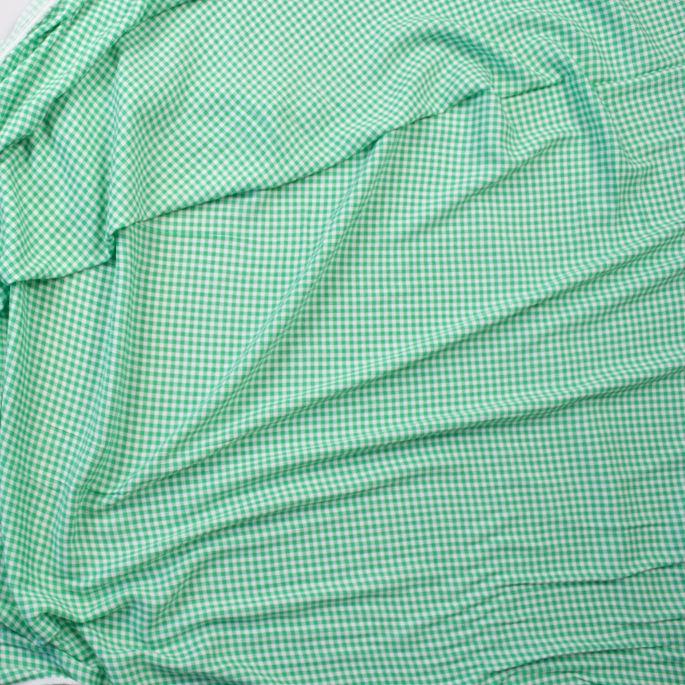 Green and White Gingham Rayon Gauze Fabric By The Yard - Wide shot