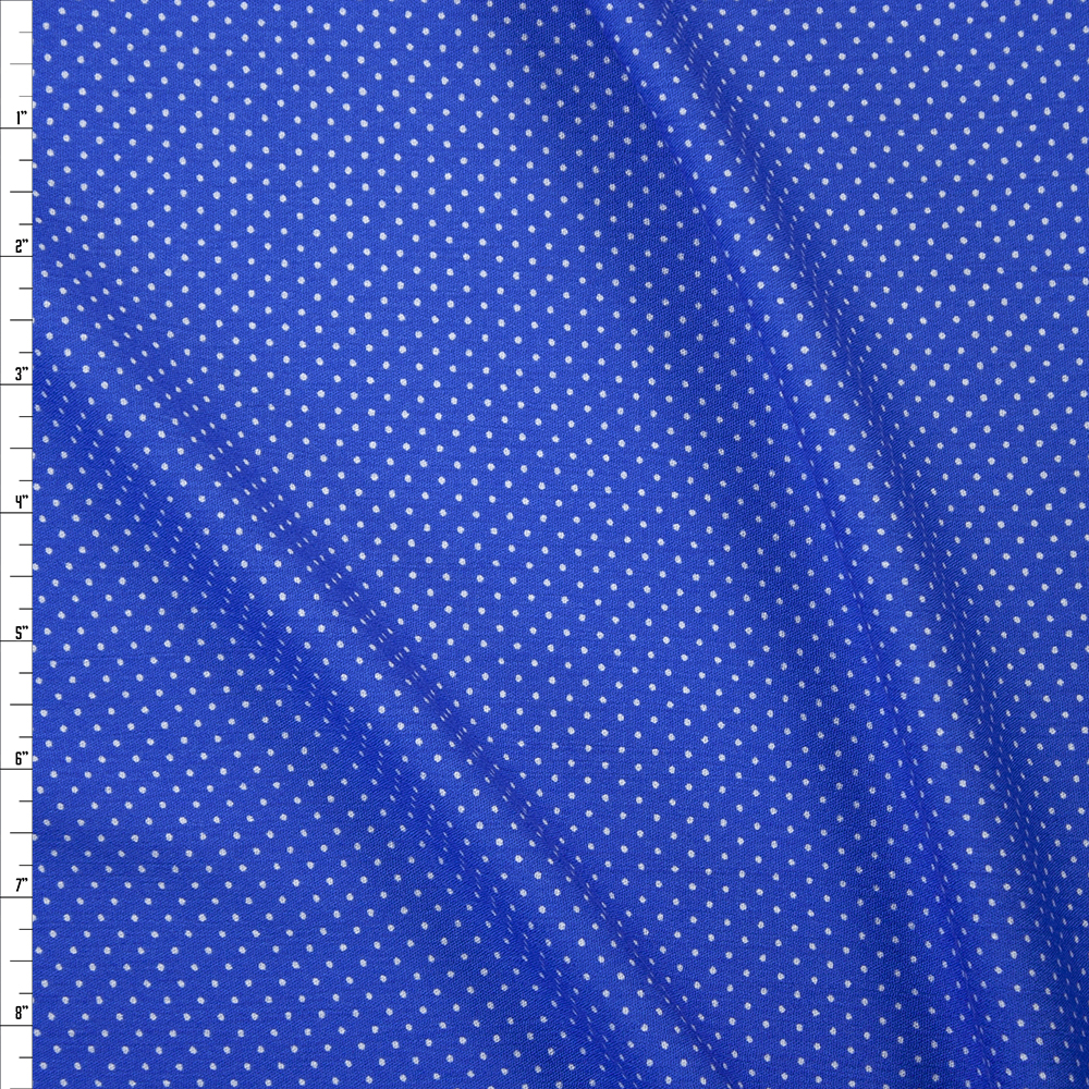 White Pin Dots on Blue Rayon Gauze Fabric By The Yard