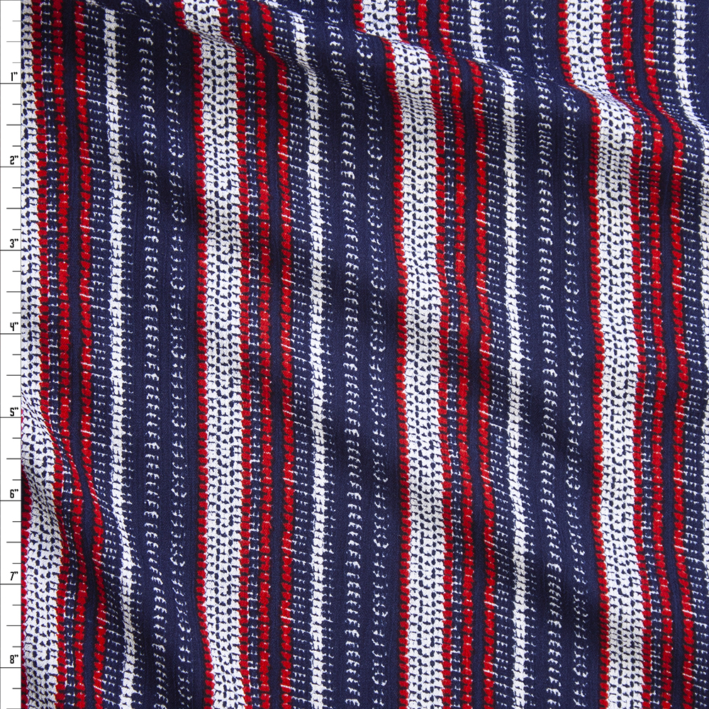 Red, White, and Blue Woven-Look Stripe Rayon Gauze Fabric By The Yard