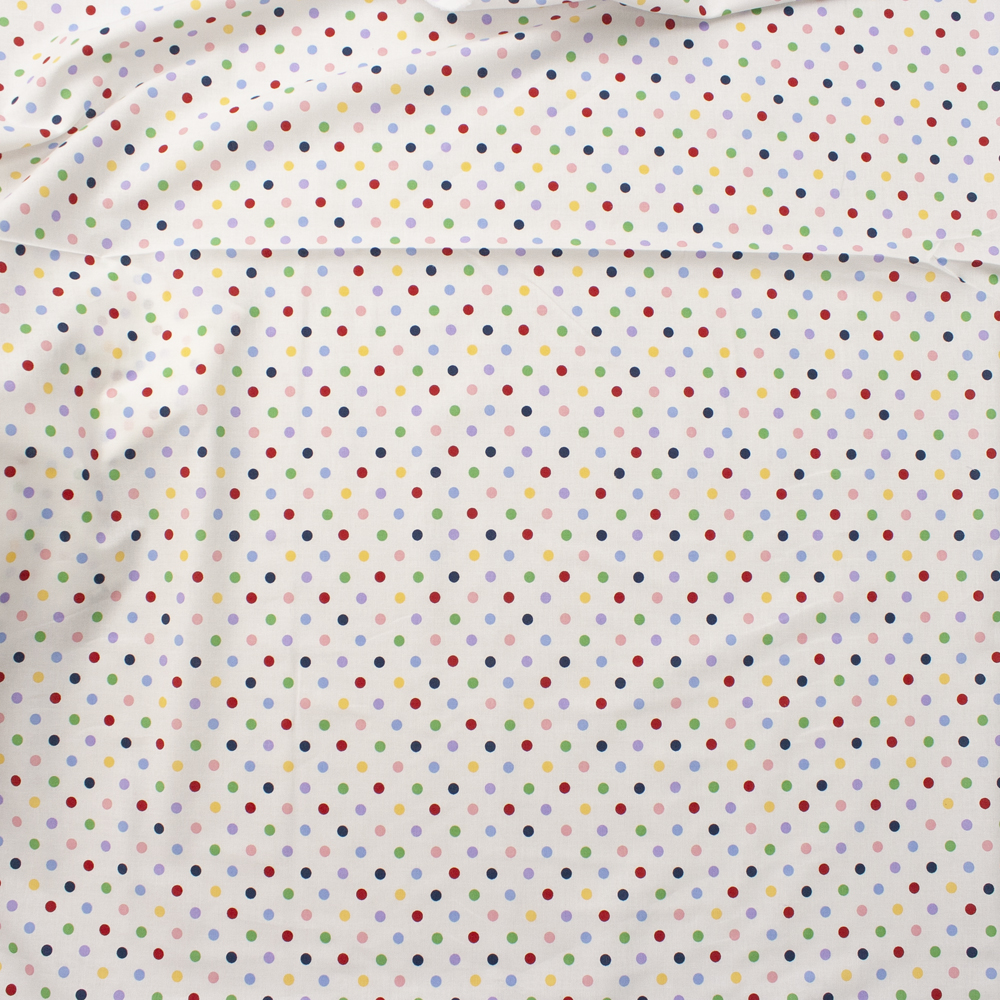 Multi Colored Polka Dots on White Quilter's Cotton Fabric By The Yard - Wide shot