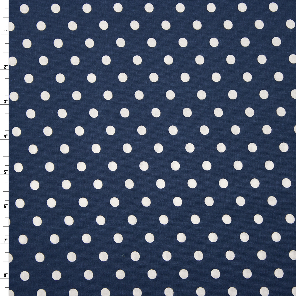 White on Navy Polka Dots Quilter's Cotton Fabric By The Yard