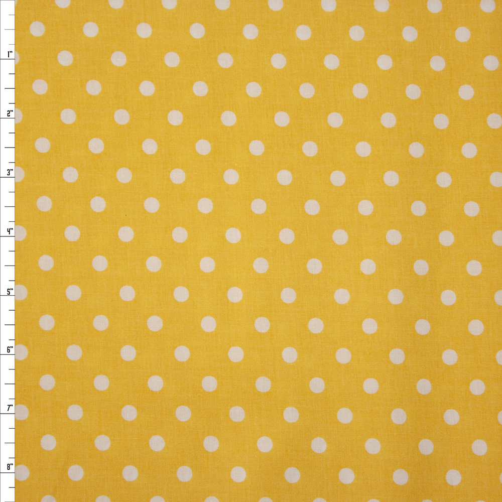 White on Yellow Polka Dots Quilter's Cotton Fabric By The Yard