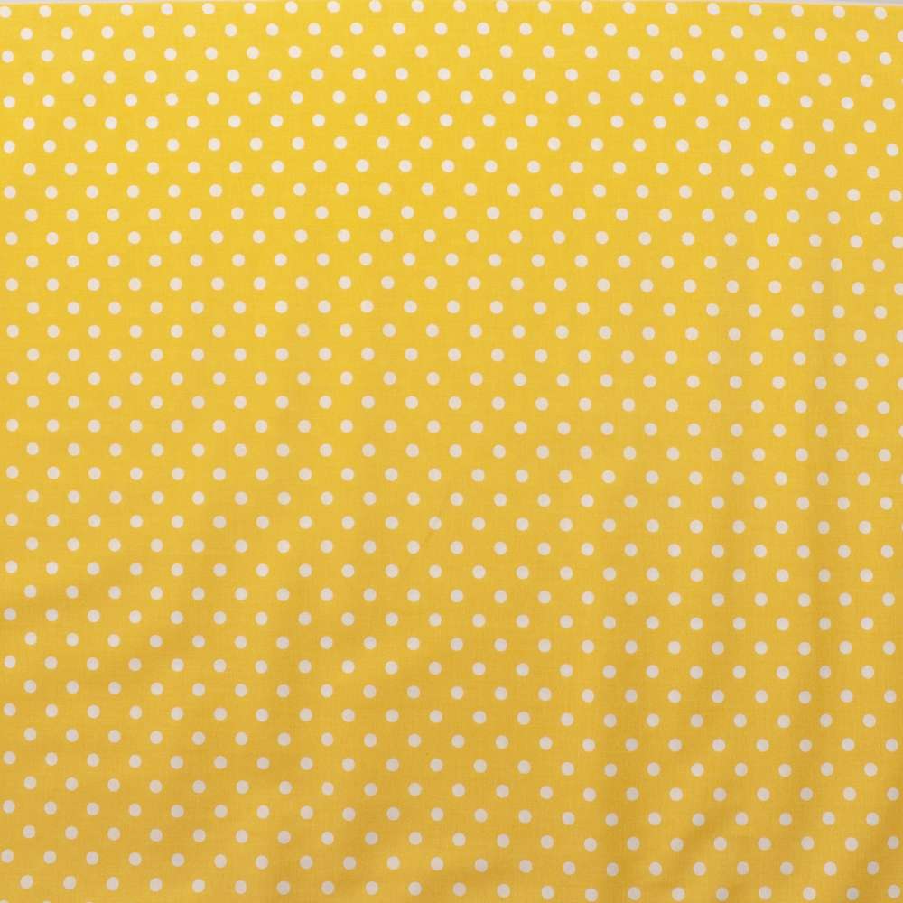 White on Yellow Polka Dots Quilter's Cotton Fabric By The Yard - Wide shot