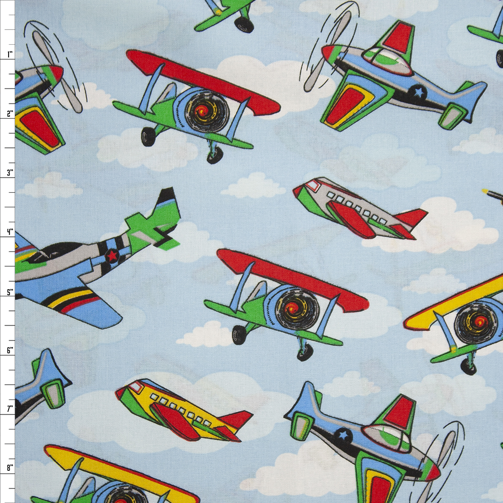 Airplanes and Clouds Quilter's Cotton Fabric By The Yard