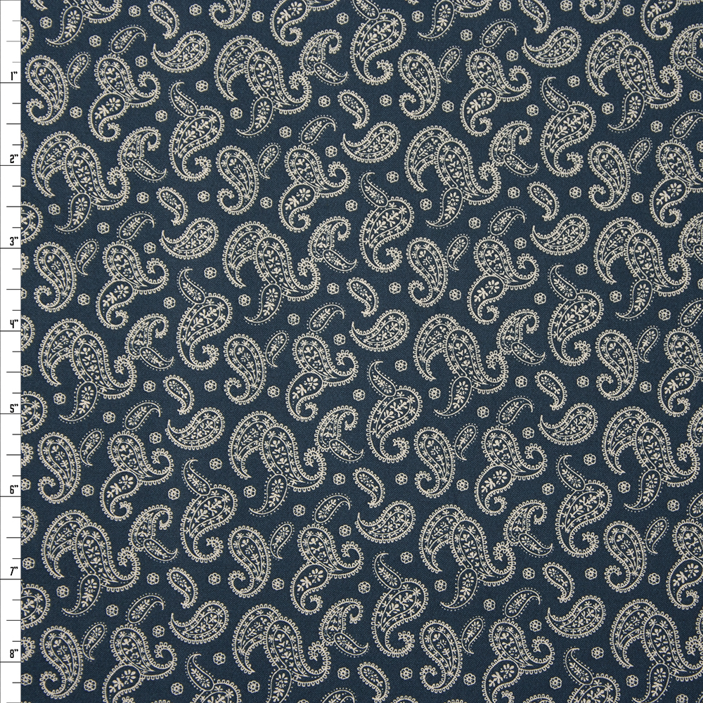 Ivory Paisleys on Navy Quilter's Cotton Fabric By The Yard