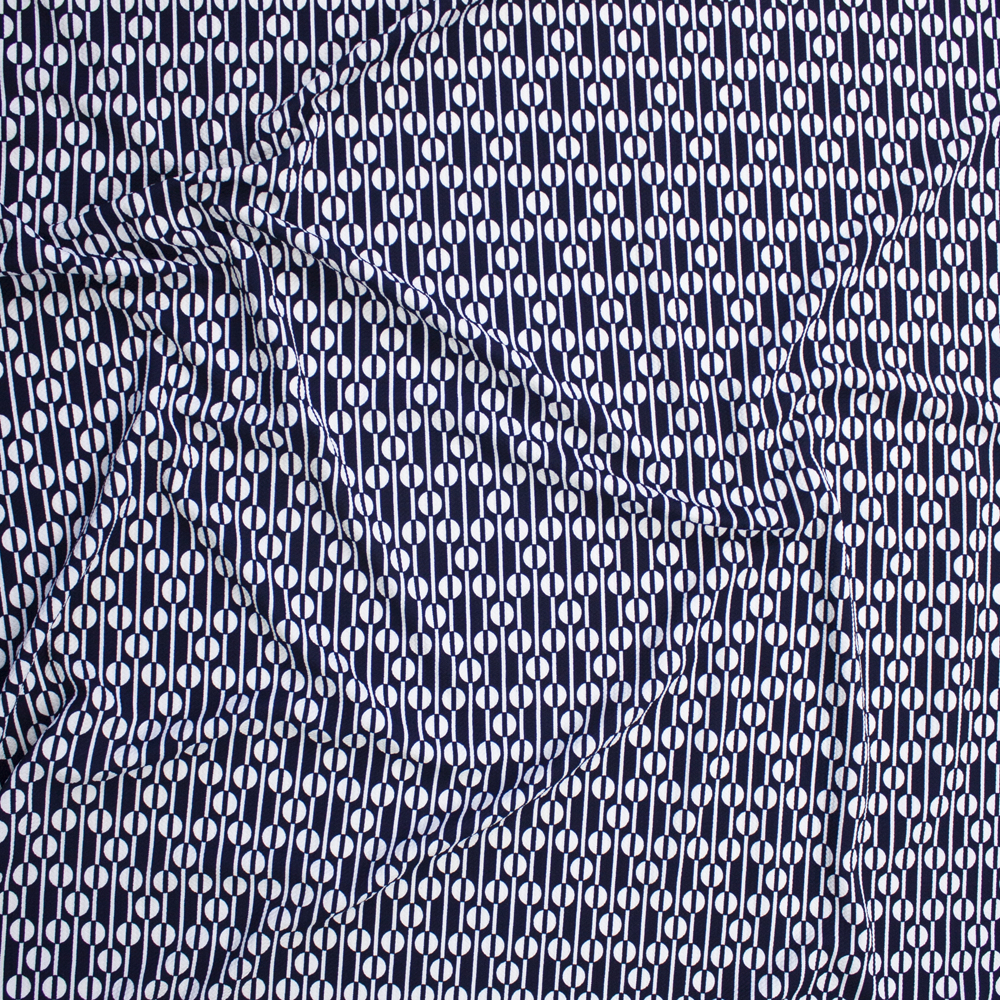 Navy and White Geometric Bullet Liverpool Knit Fabric By The Yard - Wide shot