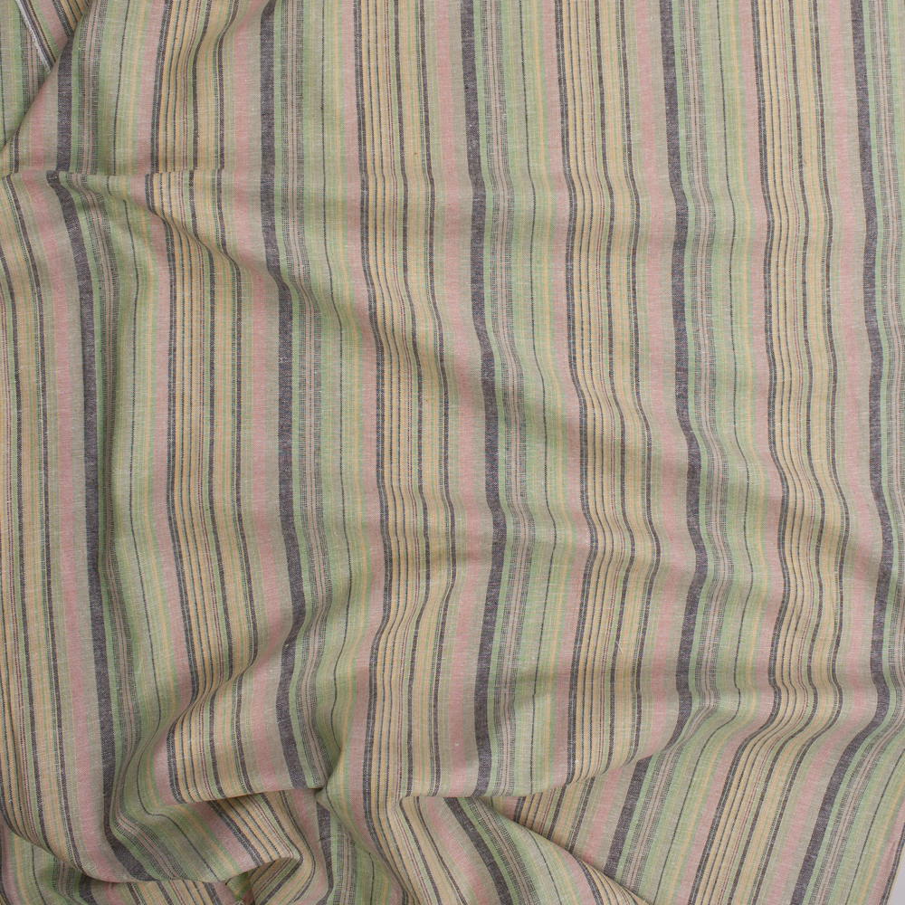 Pink, Lime, Yellow, and Black  Barcode Stripe Linen Fabric By The Yard - Wide shot