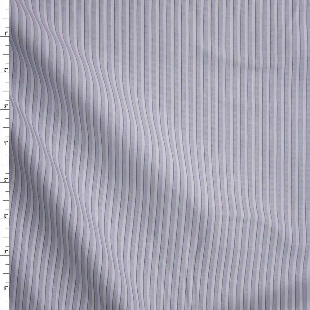 Pale Blue, Grey and White Stripe Fine Cotton Shirting Fabric By The Yard