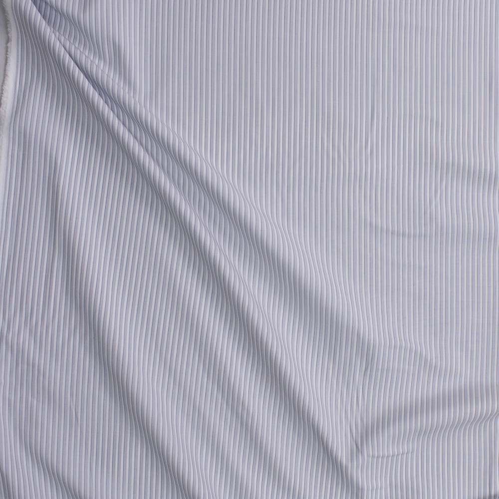 Pale Blue, Grey and White Stripe Fine Cotton Shirting Fabric By The Yard - Wide shot