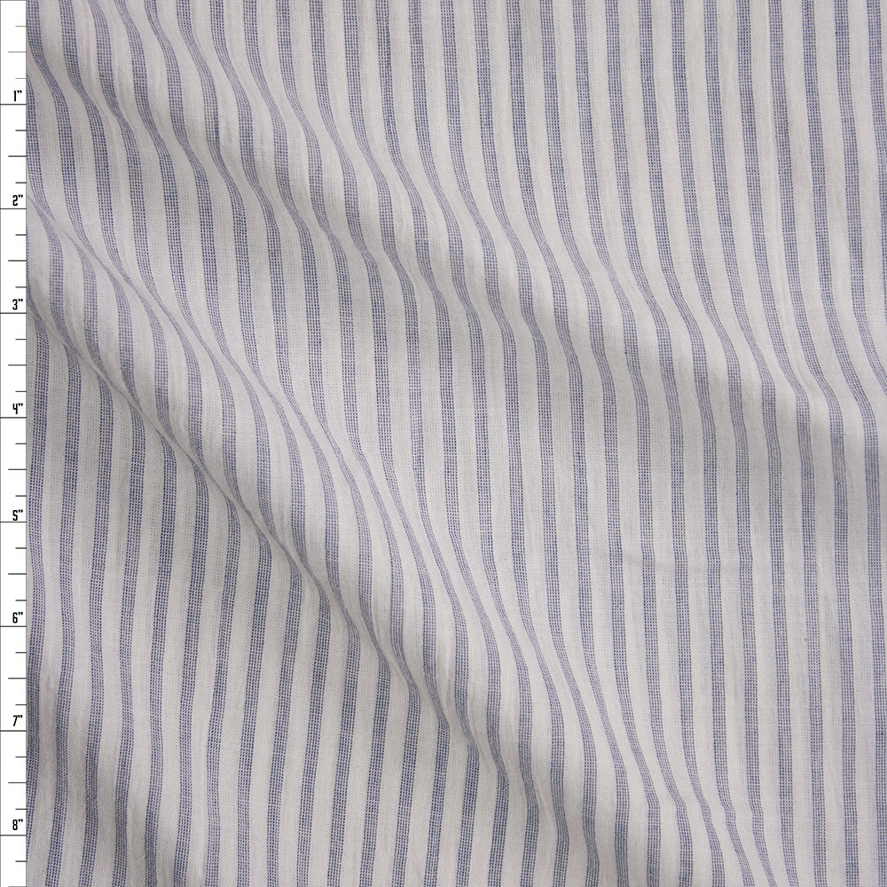 Indigo on Ivory Stripe Cotton Gauze Fabric By The Yard