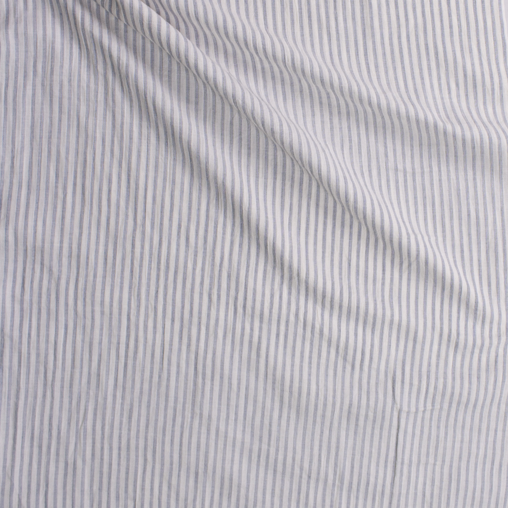 Indigo on Ivory Stripe Cotton Gauze Fabric By The Yard - Wide shot