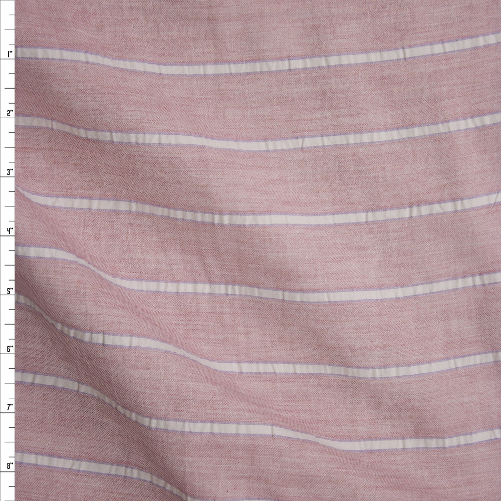 Pink, Blue, and Offwhite Stripe Cotton Double Gauze Fabric By The Yard