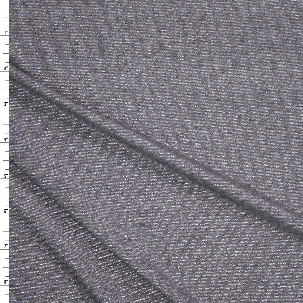 Metallic Silver Heather Grey Lightweight Jersey Knit Fabric By The Yard
