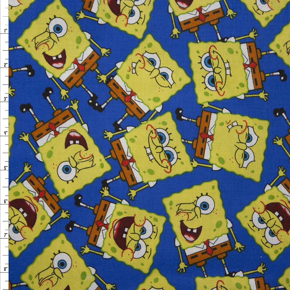 Spongebob on Blue Quilter’s Cotton Fabric By The Yard