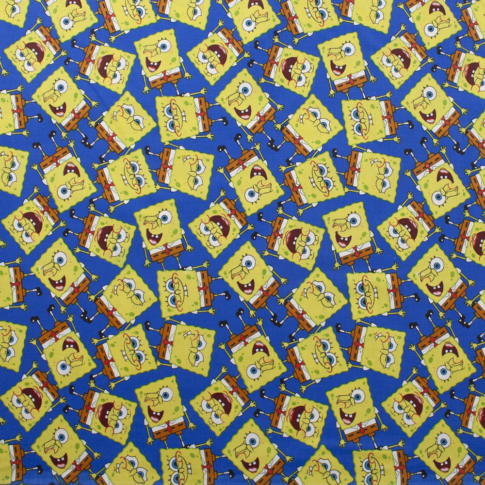 Spongebob on Blue Quilter’s Cotton Fabric By The Yard - Wide shot