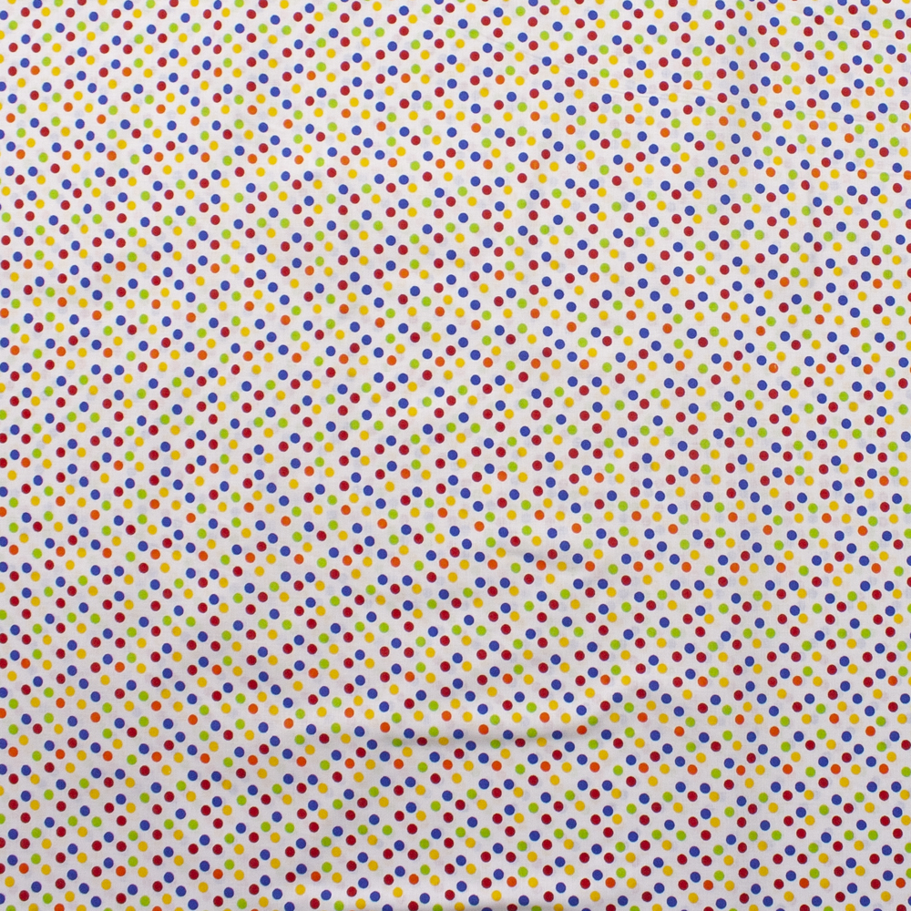 Multi Colored Dots on White Quilter’s Cotton Fabric By The Yard - Wide shot