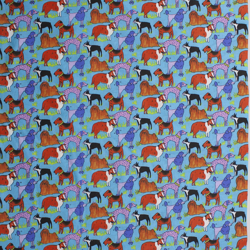 Artsy Dogs on Turquoise Quilter’s Cotton Fabric By The Yard - Wide shot