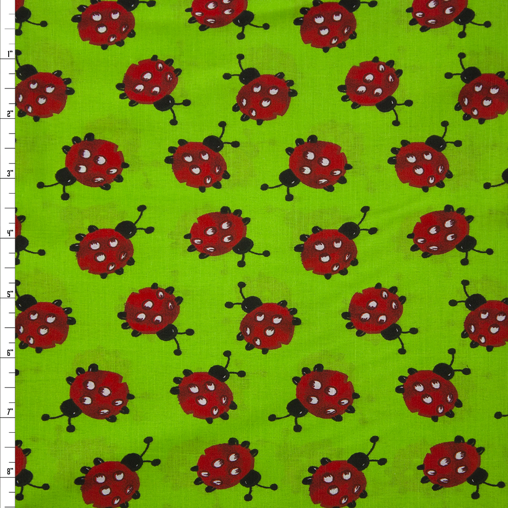Ladybugs on Lime Quilter’s Cotton Fabric By The Yard