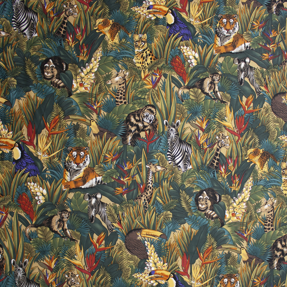 Jungle Full of Animals 60 Wide Quilter’s Cotton Fabric By The Yard - Wide shot