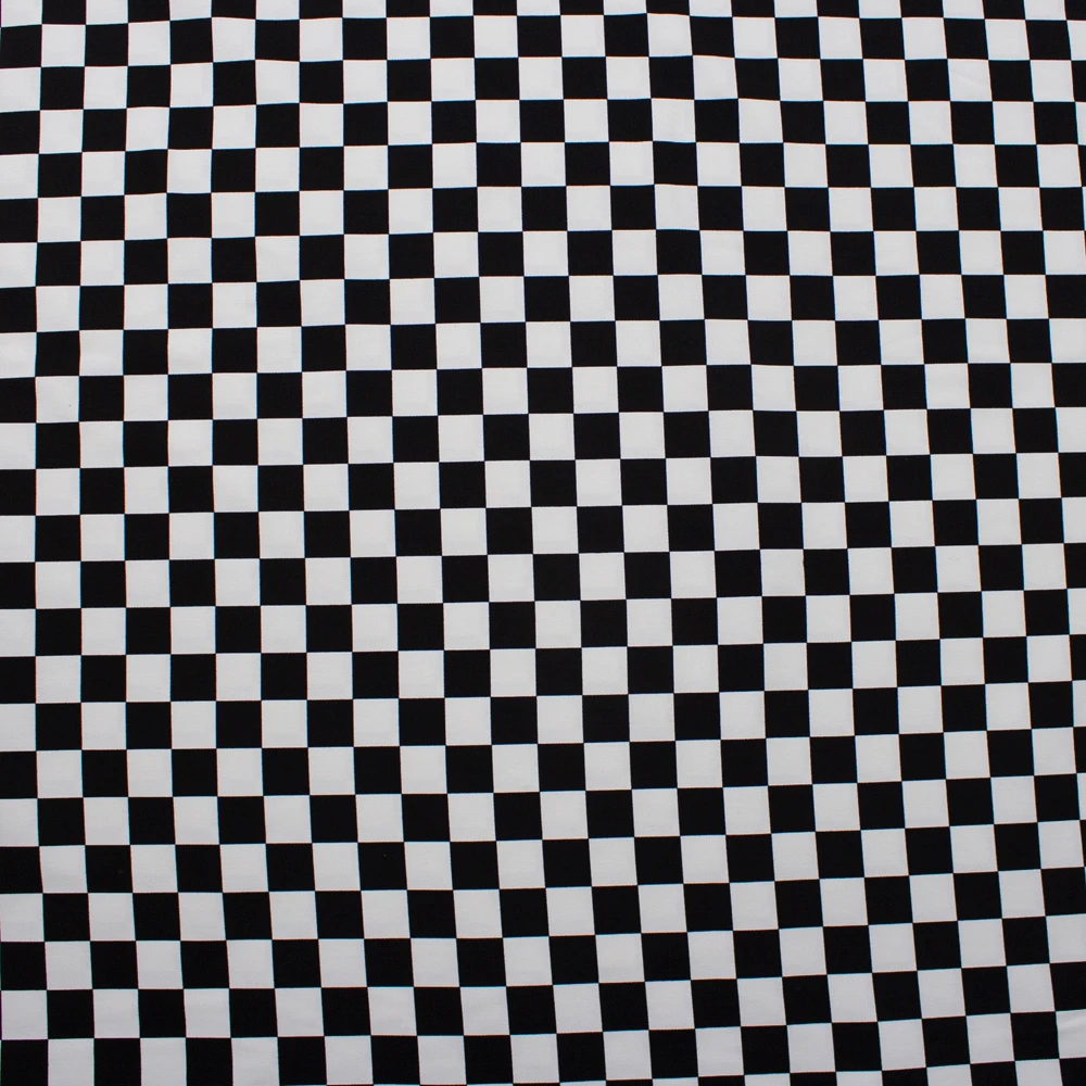 Black and White 1” Checkers Brushed Twill Fabric By The Yard - Wide shot