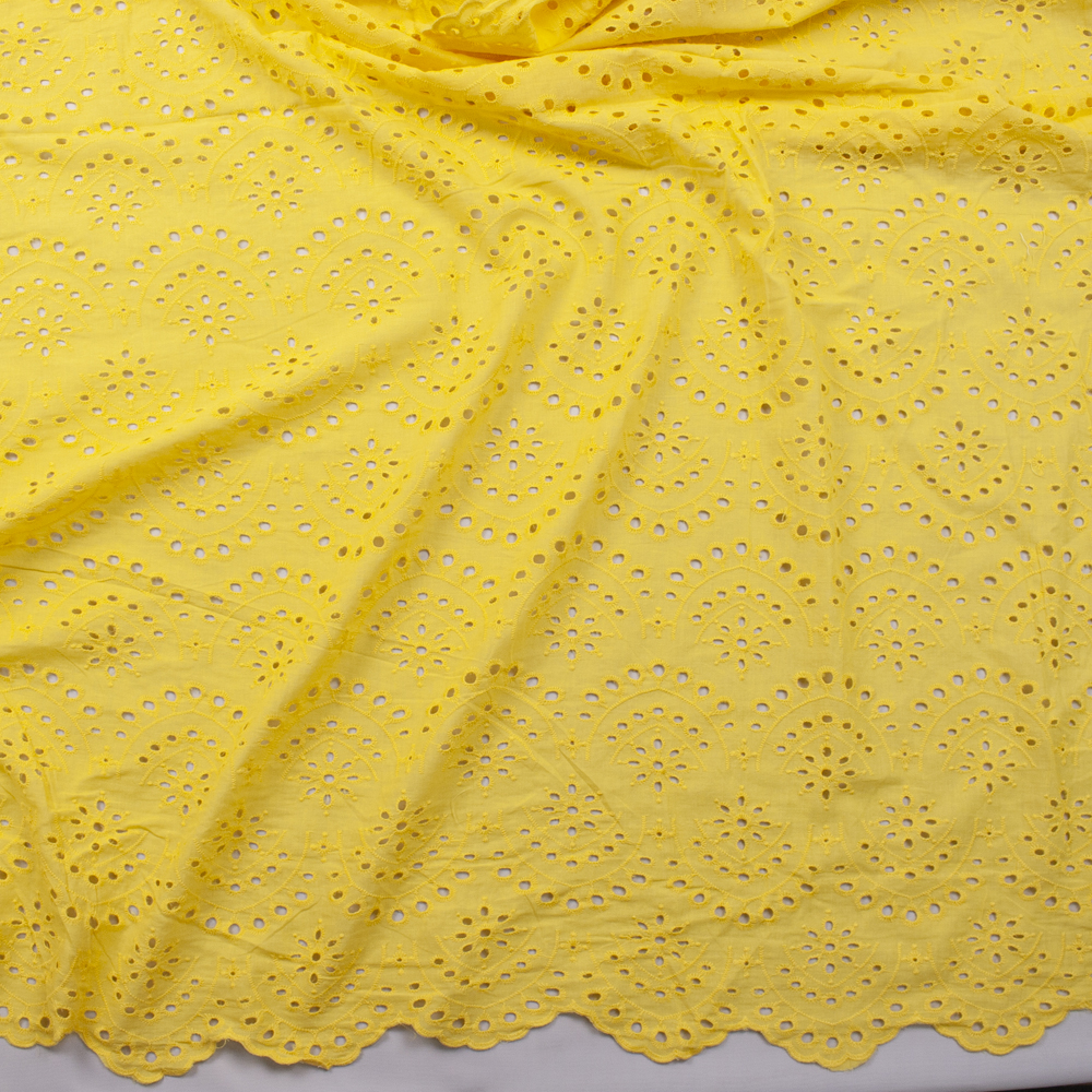 Sunlight Scalloped Pattern Designer Cotton Eyelet Fabric By The Yard - Wide shot