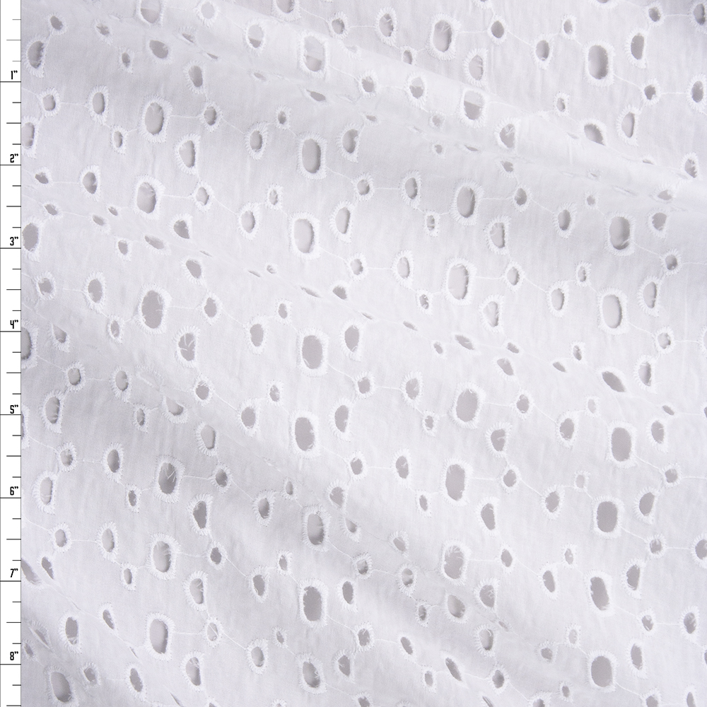 White Scattered Dots Designer Cotton Eyelet Fabric By The Yard