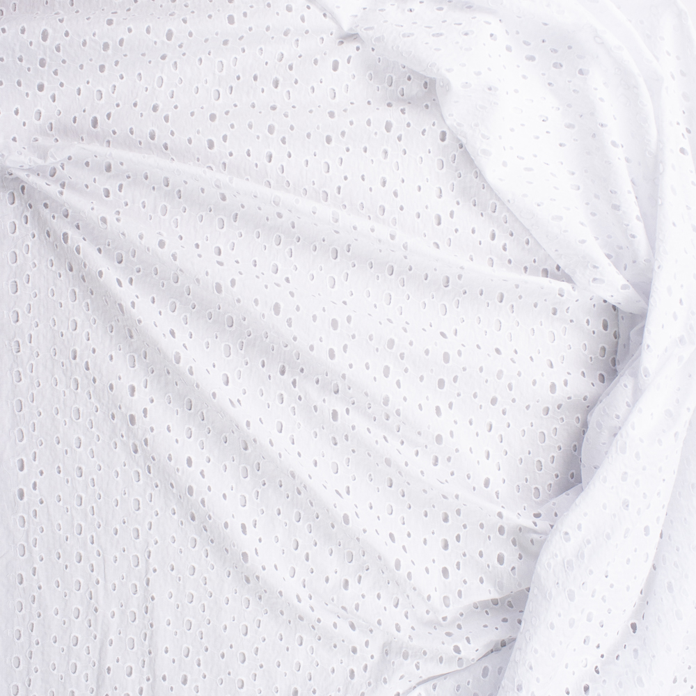 White Scattered Dots Designer Cotton Eyelet Fabric By The Yard - Wide shot