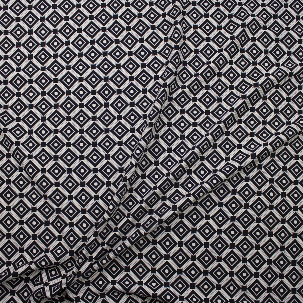 Black and Offwhite Diamond Pattern Textured Double Knit Fabric By The Yard - Wide shot