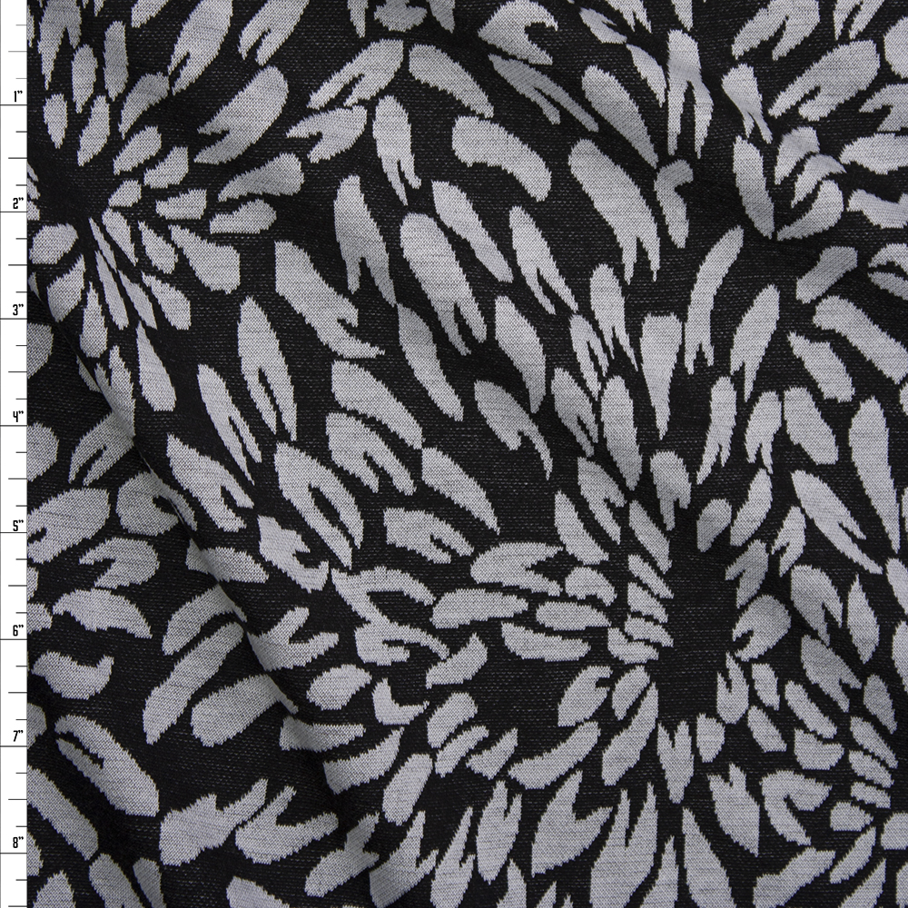 Grey and Black Mums Double Sweater Knit Fabric By The Yard