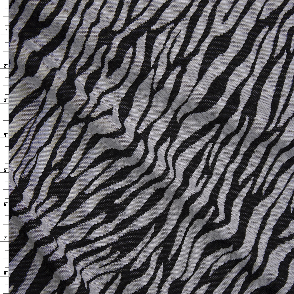Grey and Black Zebra Double Sweater Knit Fabric By The Yard