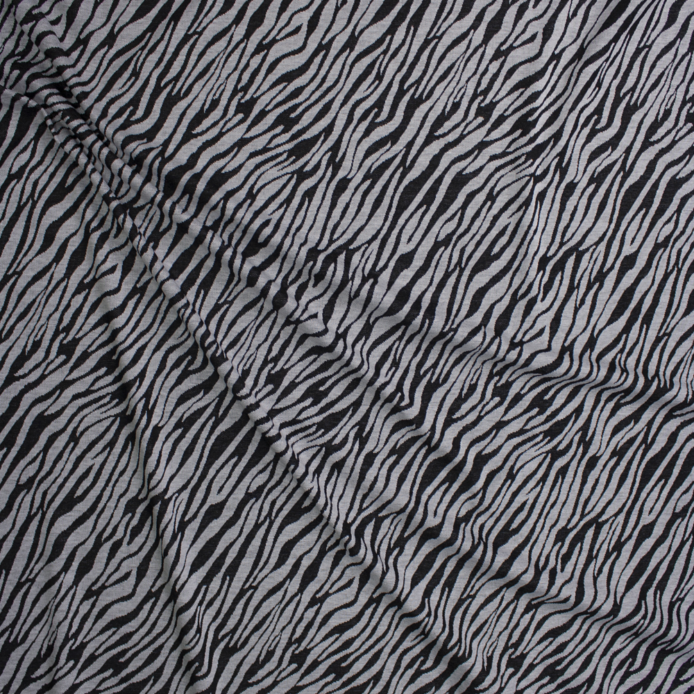 Grey and Black Zebra Double Sweater Knit Fabric By The Yard - Wide shot