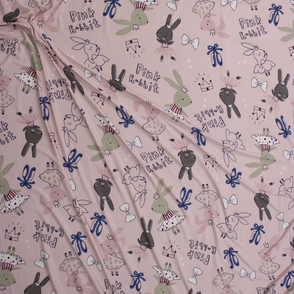 Pink Rabbit on Blush Double Brushed Poly/Spandex Knit Fabric By The Yard - Wide shot