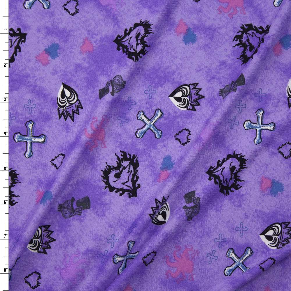 Descendents Symbols on Lavender Clouds Double Brushed Poly/Spandex Knit Fabric By The Yard